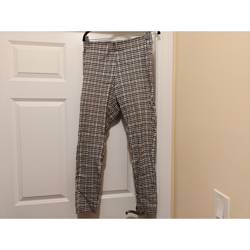 Michael Kors Womens‎ Houndstooth Plaid Pull On Leggings Black Cream Size Medium